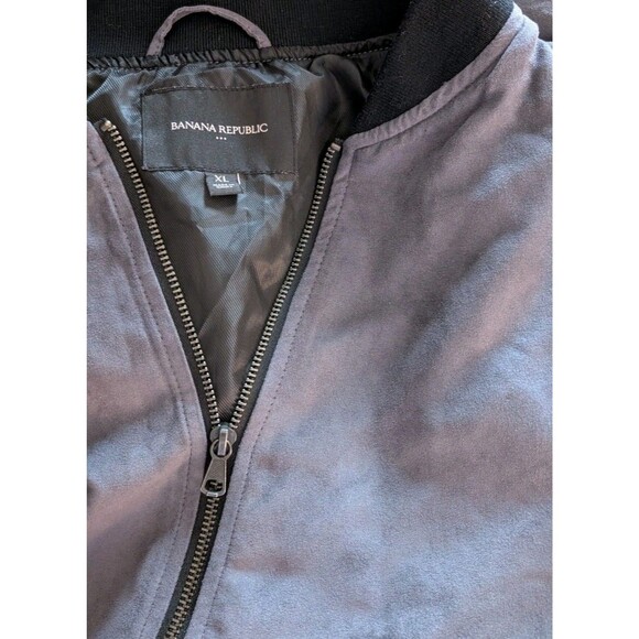 Banana Republic Mens XL Gray Vegan Suede Bomber Jacket Black Ribbed Trim EUC - Picture 5 of 5